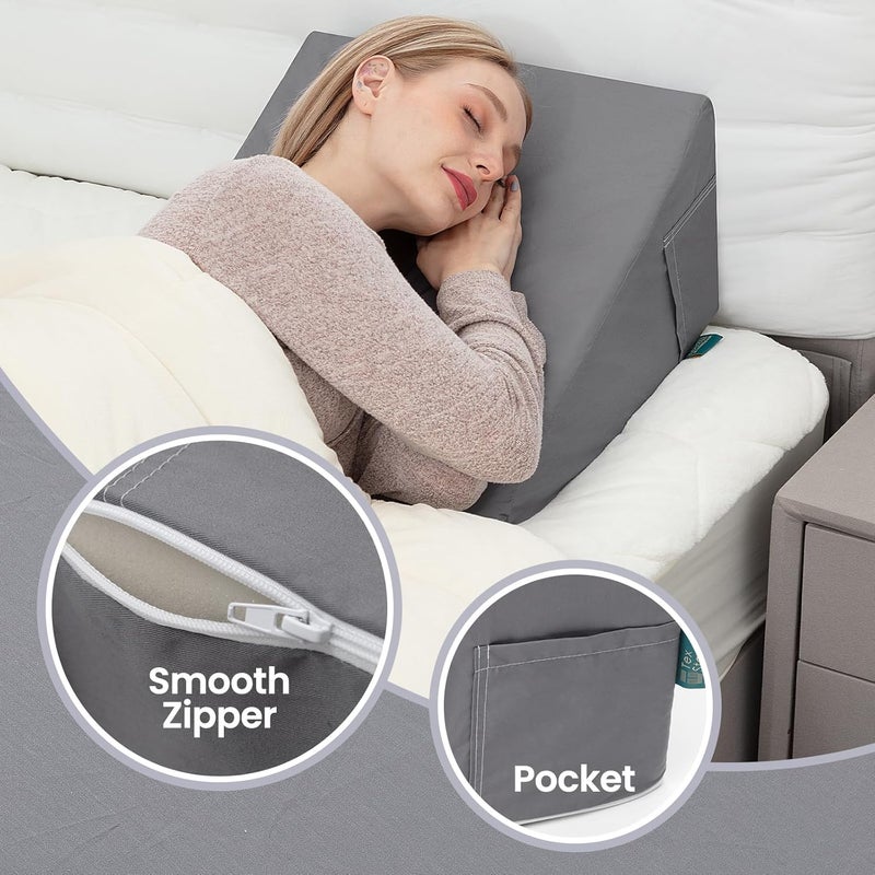 Texstead Bed Wedge Pillow Cover Only 24x24x12 Inch, Silky & Smooth Wedge Pillow Cases, Removable & Machine Washable-Zipper Design Pillowcase LightGray - Image 2